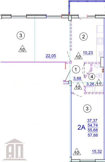 55 м², 2-комнатная квартира 4 550 031 ₽ - изображение 1