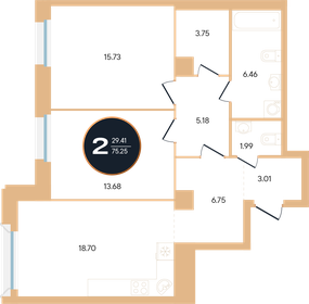 75,3 м², 2-комнатная квартира 17 382 750 ₽ - изображение 4