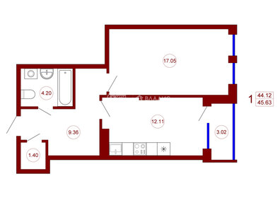 Квартира 45,6 м², 1-комнатная - изображение 1