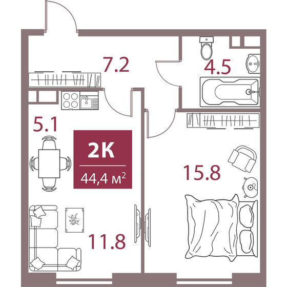 44,4 м², 2-комнатная квартира 28 100 760 ₽ - изображение 1