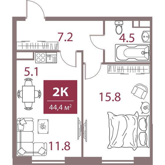 44,4 м², 2-комнатная квартира 28 278 360 ₽ - изображение 1