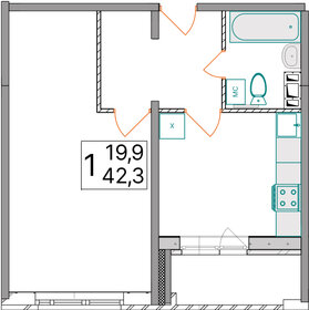 Квартира 42,3 м², 1-комнатная - изображение 1