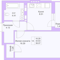 Квартира 36,1 м², 1-комнатная - изображение 3