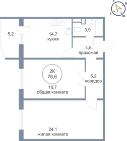 Квартира 76,6 м², 2-комнатная - изображение 1