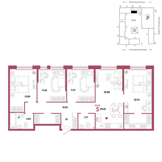 101,1 м², 5-комнатная квартира 12 920 000 ₽ - изображение 1