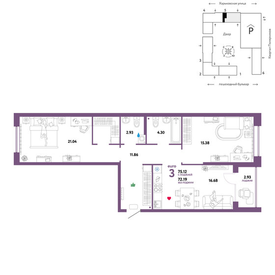 75,1 м², 3-комнатная квартира 10 070 000 ₽ - изображение 1