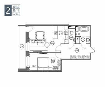 Квартира 62,4 м², 2-комнатная - изображение 1