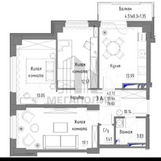 Квартира 77 м², 3-комнатная - изображение 2