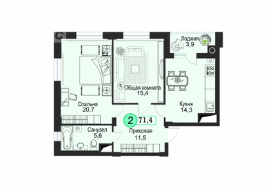 Квартира 71,4 м², 2-комнатная - изображение 1