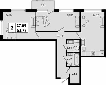 Квартира 64 м², 2-комнатная - изображение 1