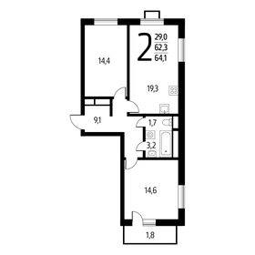 64,1 м², 2-комнатная квартира 14 371 220 ₽ - изображение 7