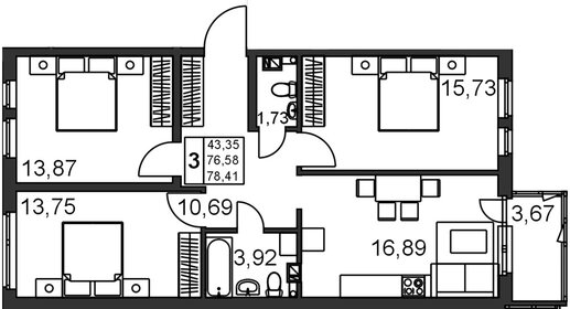 82,9 м², 3-комнатная квартира 8 290 000 ₽ - изображение 72