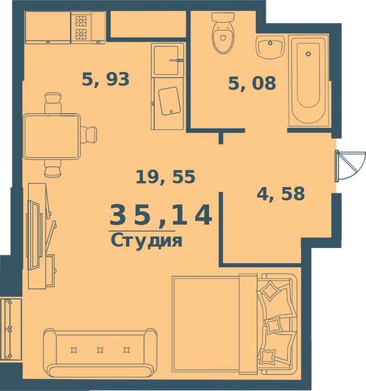 35,1 м², 1-комнатная квартира 3 408 580 ₽ - изображение 1