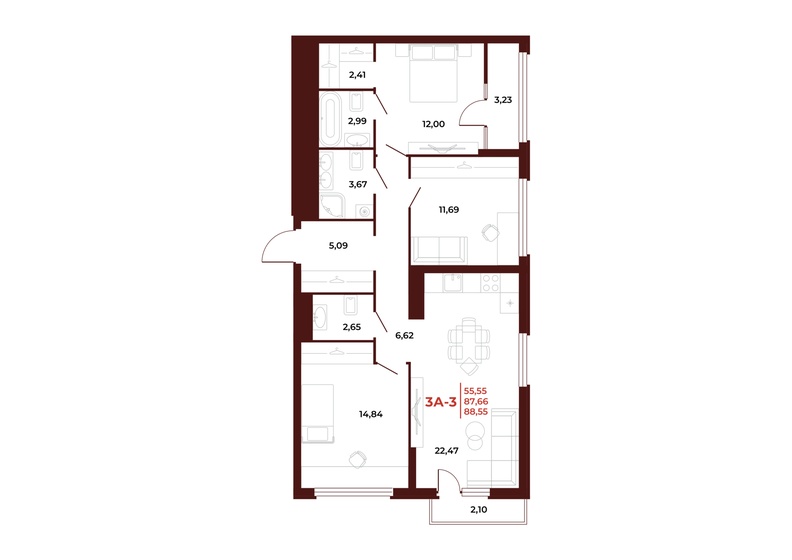 88,6 м², 3-комнатная квартира 8 943 550 ₽ - изображение 19