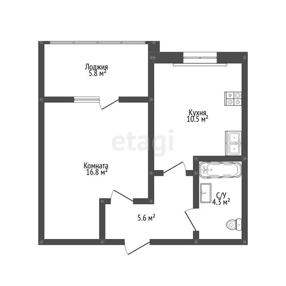 42,8 м², 1-комнатная квартира 3 350 000 ₽ - изображение 1