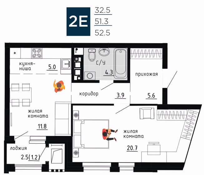 52,5 м², 2-комнатная квартира 11 859 383 ₽ - изображение 1