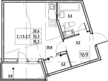 Квартира 36,1 м², студия - изображение 1