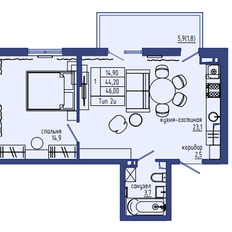 Квартира 46 м², 2-комнатная - изображение 2