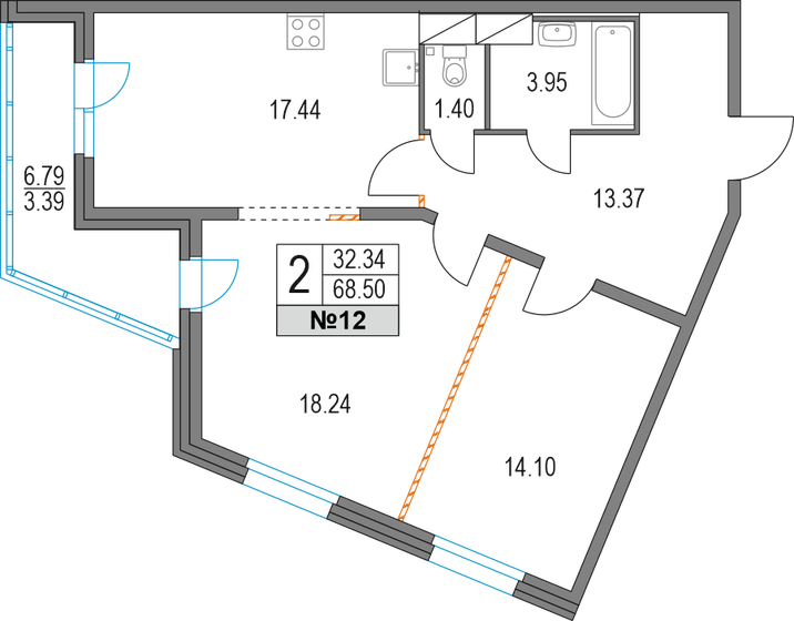 68,5 м², 2-комнатная квартира 17 260 140 ₽ - изображение 15