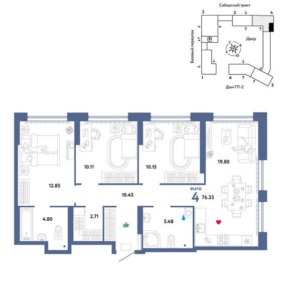 76,3 м², 4-комнатная квартира 10 520 000 ₽ - изображение 1