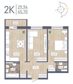 Квартира 65,7 м², 2-комнатная - изображение 1