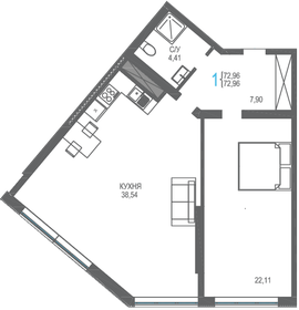 Квартира 73 м², 1-комнатная - изображение 1