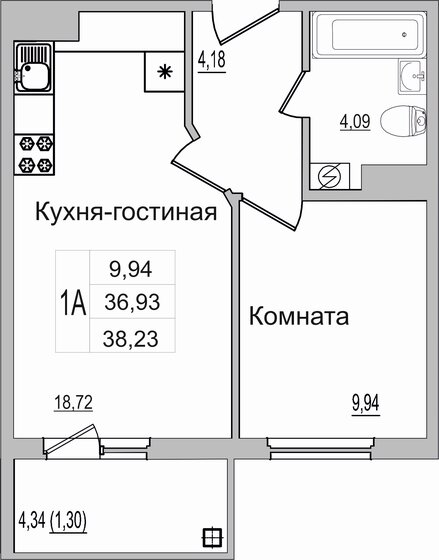 38,2 м², 1-комнатная квартира 2 790 790 ₽ - изображение 1