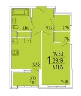 41,1 м², 1-комнатная квартира 3 100 000 ₽ - изображение 1
