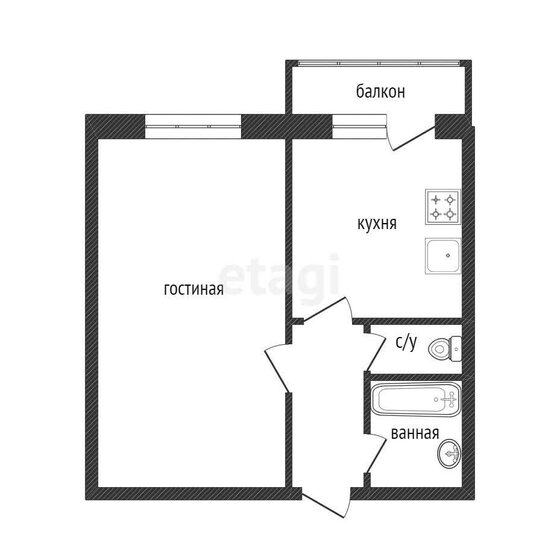 39 м², 1-комнатная квартира 4 170 000 ₽ - изображение 1