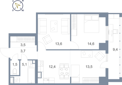 77,3 м², 1-комнатная квартира 7 020 000 ₽ - изображение 31