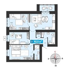 Квартира 92,5 м², 3-комнатная - изображение 5