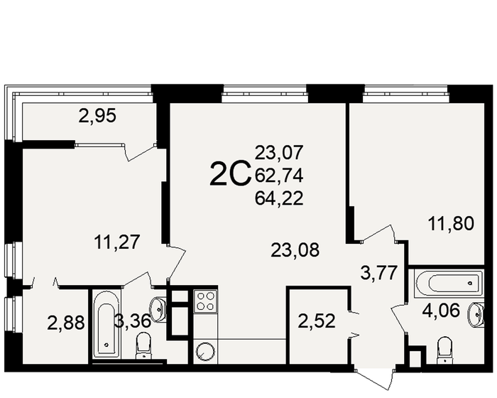64,2 м², 2-комнатная квартира 6 614 660 ₽ - изображение 1