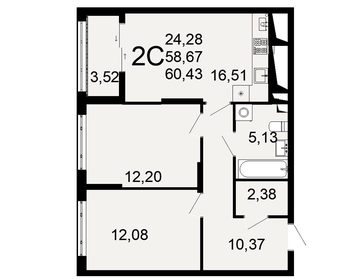 60,4 м², 2-комнатная квартира 5 801 280 ₽ - изображение 16