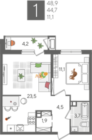 48,9 м², 1-комнатная квартира 11 985 390 ₽ - изображение 5