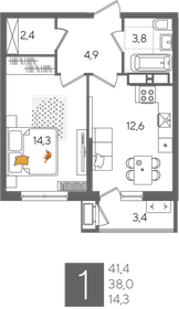 42 м², 1-комнатная квартира 5 500 000 ₽ - изображение 30