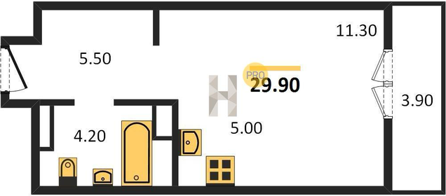 Квартира 30 м², студия - изображение 1