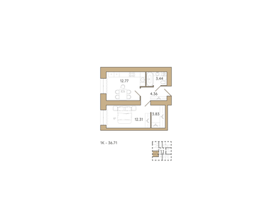 41,3 м², 1-комнатная квартира 3 590 000 ₽ - изображение 1