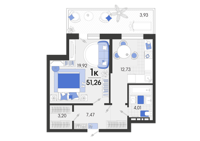 49,7 м², 1-комнатная квартира 6 862 740 ₽ - изображение 8