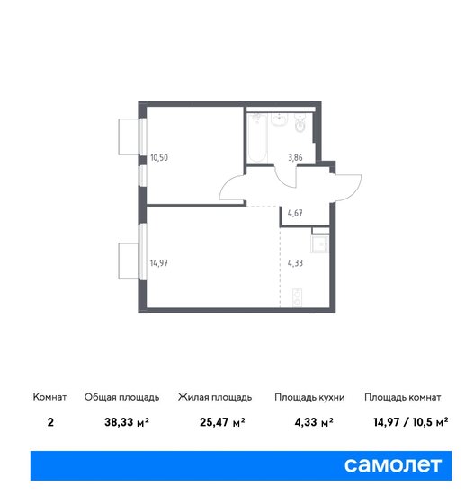 38,3 м², 1-комнатная квартира 6 725 955 ₽ - изображение 1