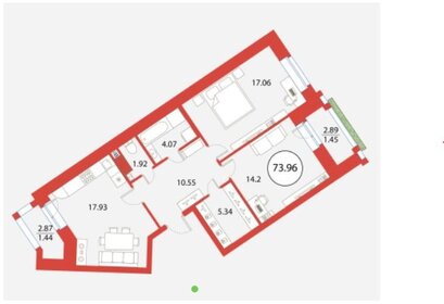 Квартира 74 м², 2-комнатная - изображение 1