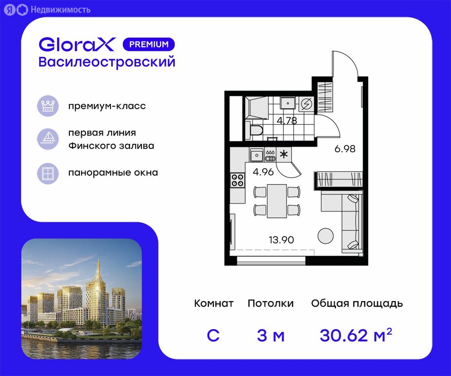 Варианты планировок ЖК GloraX Premium Василеостровский - планировка 4