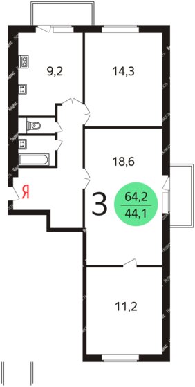 63 м², 3-комнатная квартира 18 800 000 ₽ - изображение 1