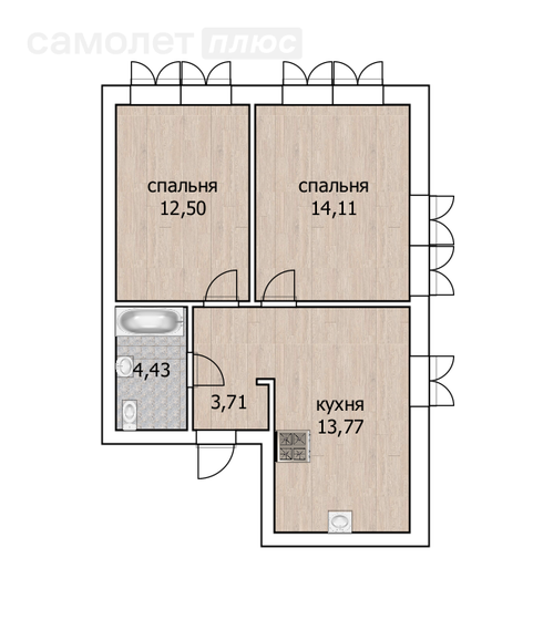 48,5 м², 3-комнатная квартира 7 990 000 ₽ - изображение 1