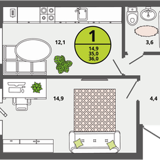 Квартира 35 м², 1-комнатная - изображение 2