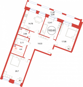 Квартира 102,6 м², 3-комнатная - изображение 1