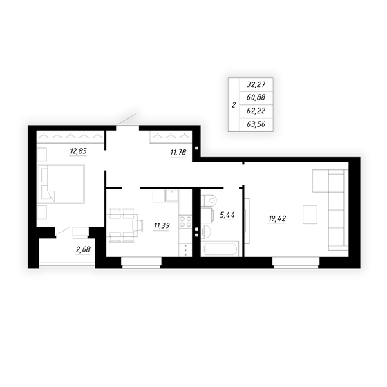 62,2 м², 2-комнатная квартира 5 249 000 ₽ - изображение 1