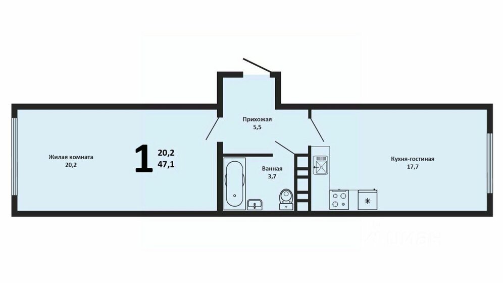 50 м², 1-комнатная квартира 4 900 000 ₽ - изображение 1