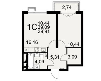 Квартира 39,9 м², 1-комнатная - изображение 1