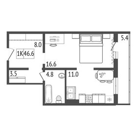 Квартира 46,6 м², 1-комнатная - изображение 1