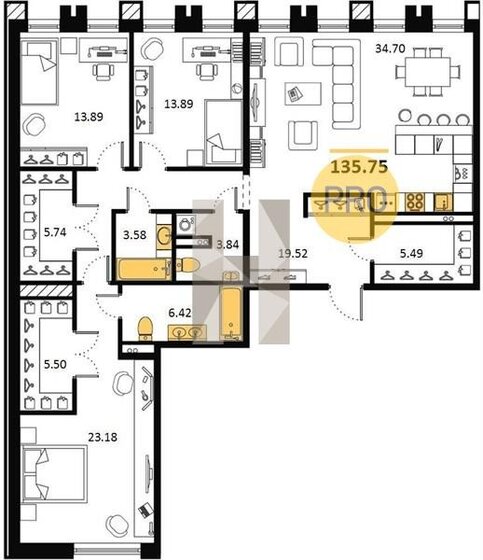 135,8 м², 3-комнатная квартира 49 000 000 ₽ - изображение 1